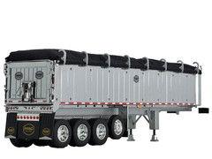 1/64 DCP CHROME/SILVER MAC QUAD AXLE END DUMP TRAILER W/ BLACK TARP