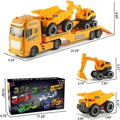 Large Flatbed Semi Truck Toy for Kids, 25.6» Construction Carrier Semi Truck..