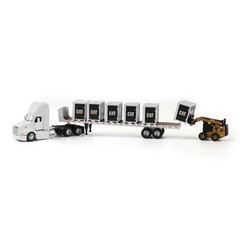 1/64 White Peterbilt Semi Truck with Flatbed Trailer and accessories, 84676